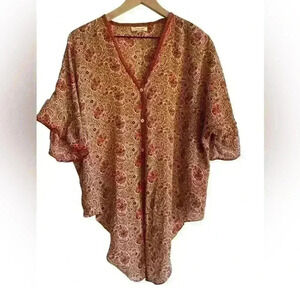 Max Studio Red‎ Floral Sheer Kimono